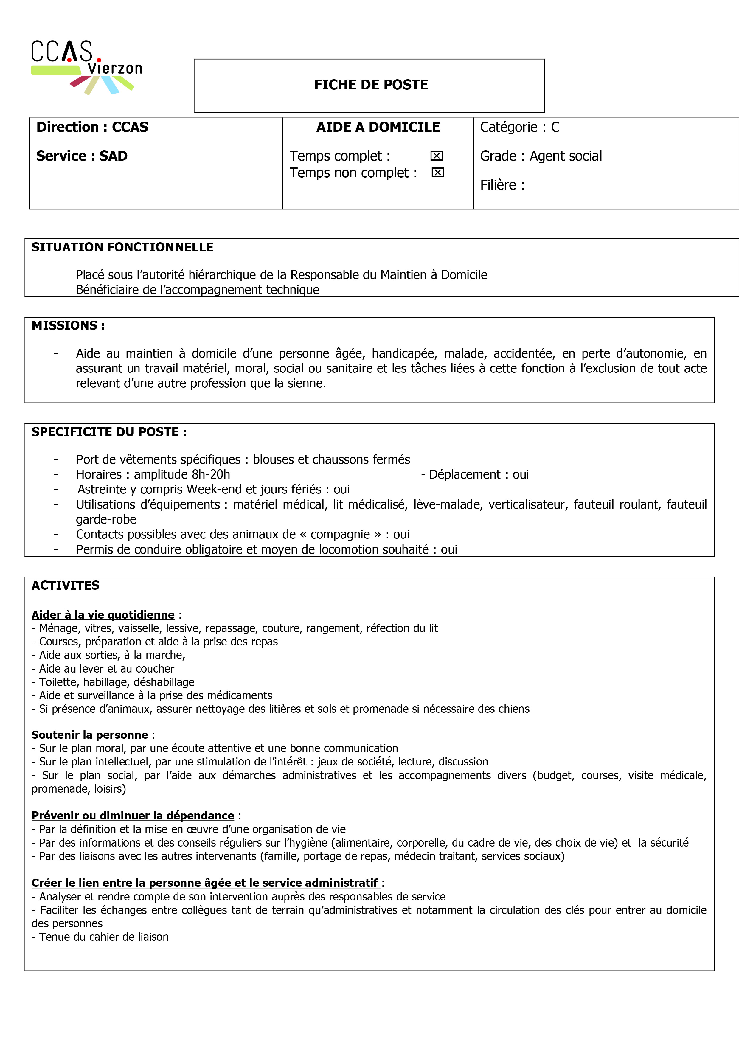 Cahier De Liaison Aide à Domicile Pdf URGENT ] Le CCAS recrute une aide à domicile - Ville de Vierzon